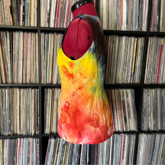 Fitted sleeveless 🌈 ice dyed linen grateful silk Jerry Garcia tie bolt 💀⚡️vest - Picture 8 of 9